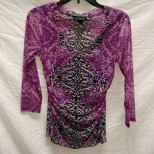 Purplish plum and black 3/4 sleeve sheer top